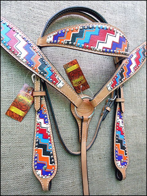 HILASON W. H. Leather Headstall & Breast Collar Set Geometry – Hilason