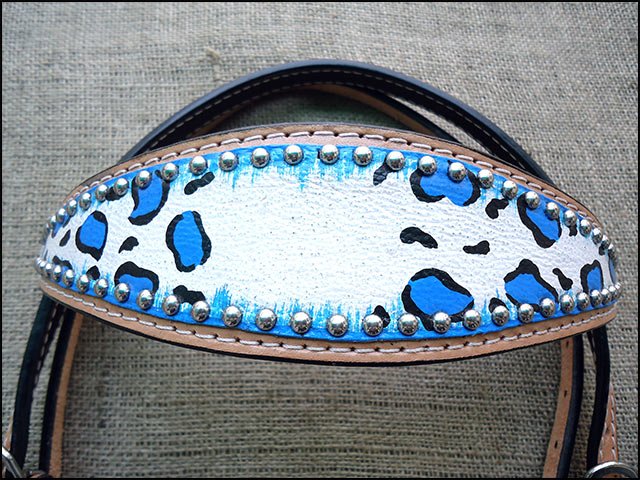 HILASON W. H. Leather Headstall & Breast Collar Set Turquoise Leopard