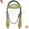 Hilason Western Horse Headstall Bridle American Leather Peacock Feather