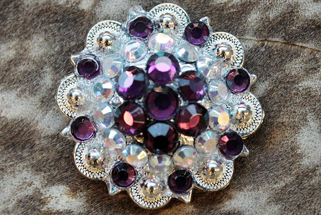 Hilason Amethyst AB Crystal Berry Silver Concho — 1.5"