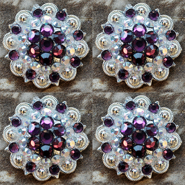 Hilason Amethyst AB Crystal Berry Silver Concho — 1.5"