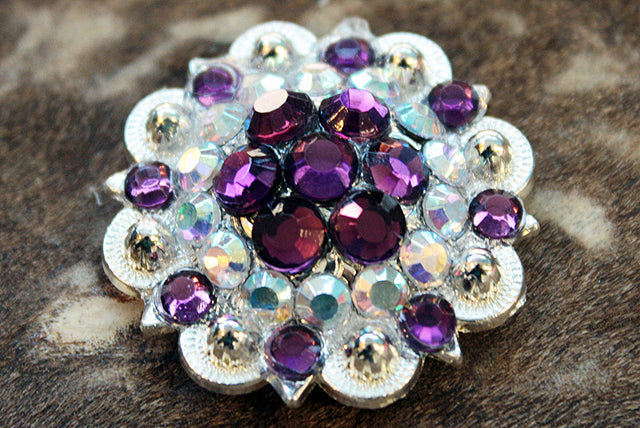 Hilason Amethyst AB Crystal Berry Silver Concho — 1.5"