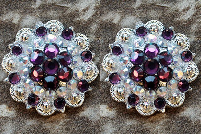 Hilason Amethyst AB Crystal Berry Silver Concho — 1.5"