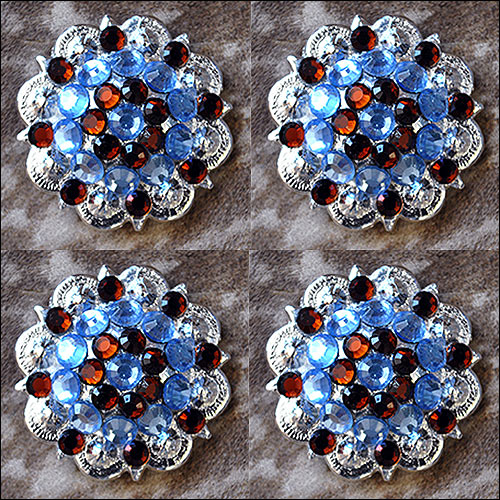 Aquamarine Topaz Crystals 1 -1/4In. Berry Concho Rhinestone Saddle Tack