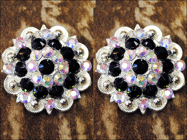 HILASON Western Screw Back Concho Black Ab Crystals Saddle and Stone Color | Bridle Conchos Slotted
