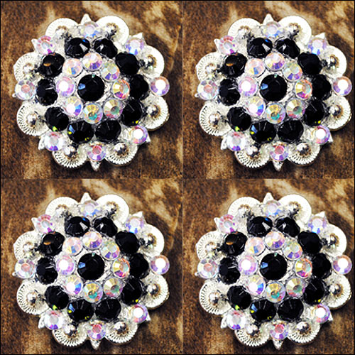HILASON Western Screw Back Concho Black Ab Crystals Saddle and Stone Color | Bridle Conchos Slotted