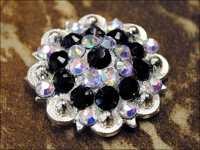 HILASON Western Screw Back Concho Black Ab Crystals Saddle and Stone Color | Bridle Conchos Slotted