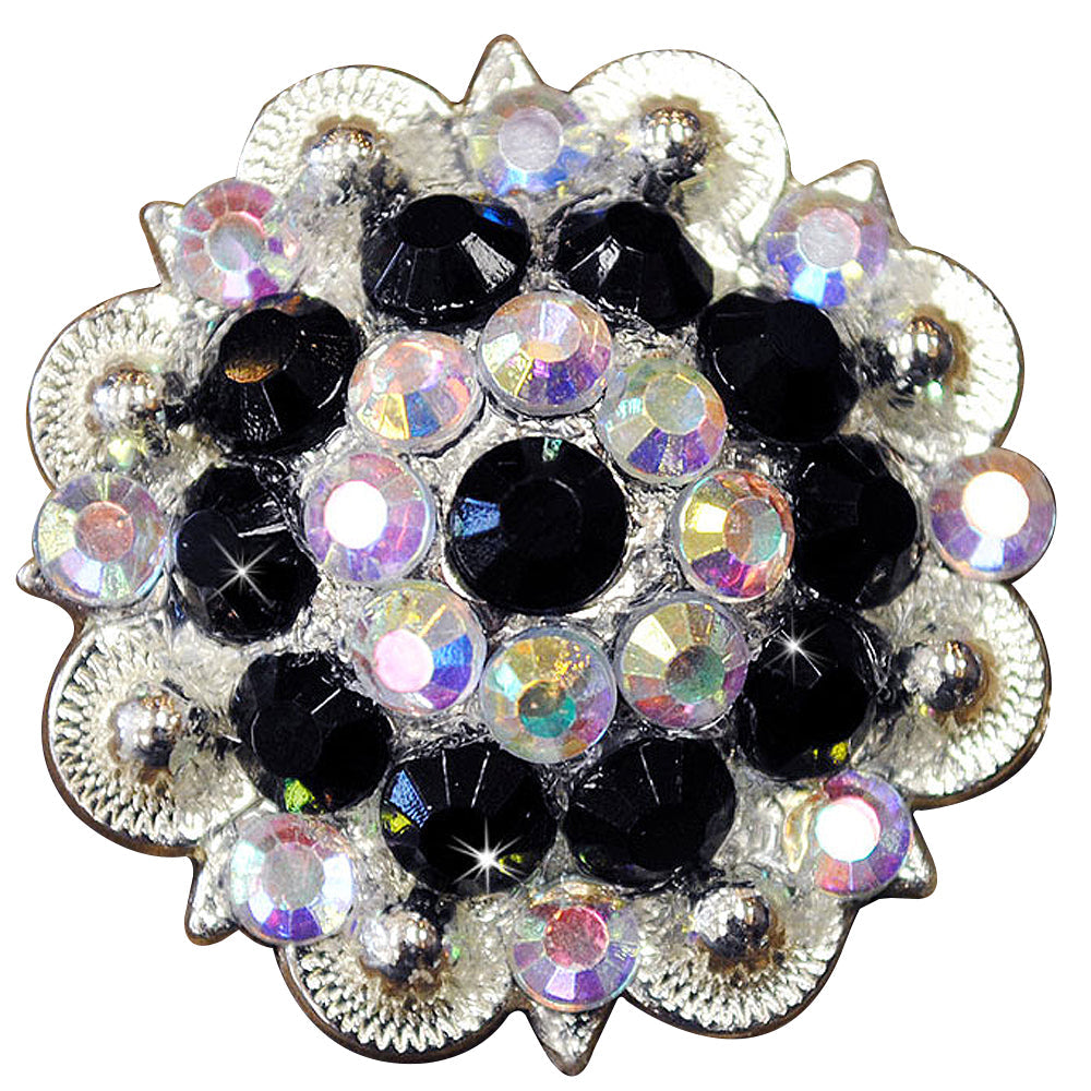 HILASON Western Screw Back Concho Black Ab Crystals Saddle and Stone Color | Bridle Conchos Slotted