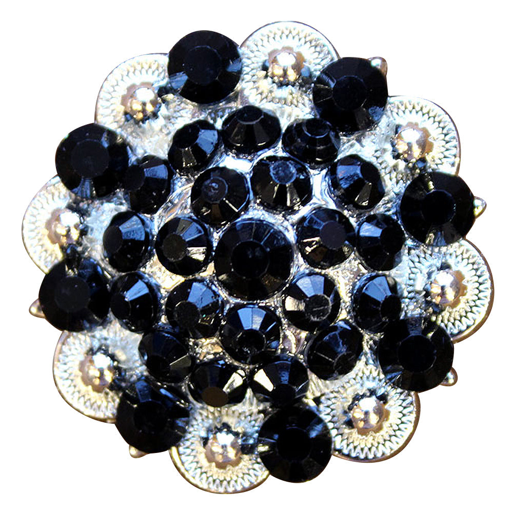 HILASON Black Crystals 1-1/4In Berry Headstall Saddle | Western Concho Belt Slotted Conchos Leather Screw Back
