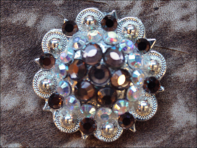 Hilason Brown Ab Crystal 1-1/4In Berry Concho Rhinestone Tack Saddle