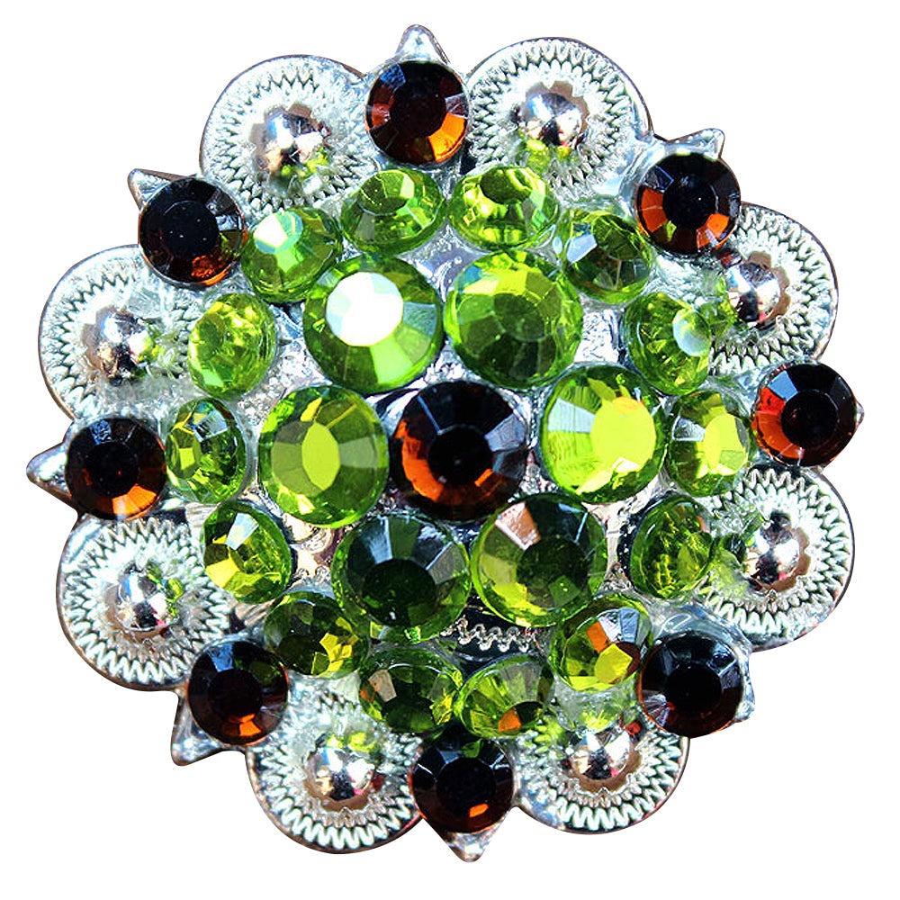 Hilason Green Brown Crystal 1-1/4In Berry Concho Rhinestone Tack Saddle