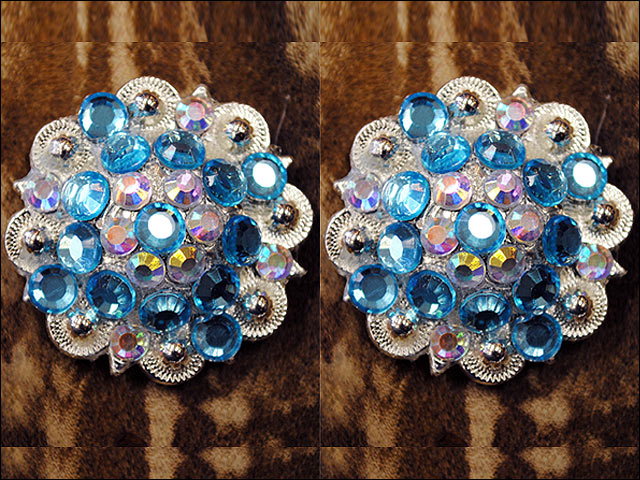 Hilason Turquoise Ab Crystal 1-1/4In Berry Concho Rhinestone Saddle Tack