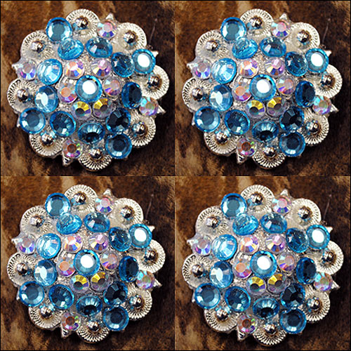 Hilason Turquoise Ab Crystal 1-1/4In Berry Concho Rhinestone Saddle Tack