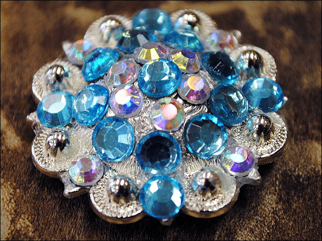Hilason Turquoise Ab Crystal 1-1/4In Berry Concho Rhinestone Saddle Tack