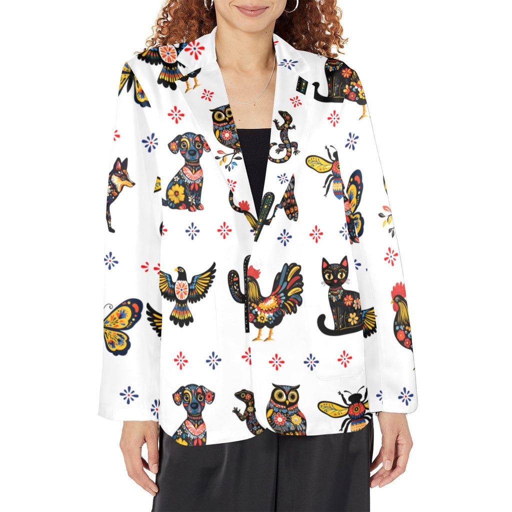 Baha Ranch Colores de Mexico Mexican Talavera Floral Animals Blazer in White by Baha Ranch Western Wear - product image 3