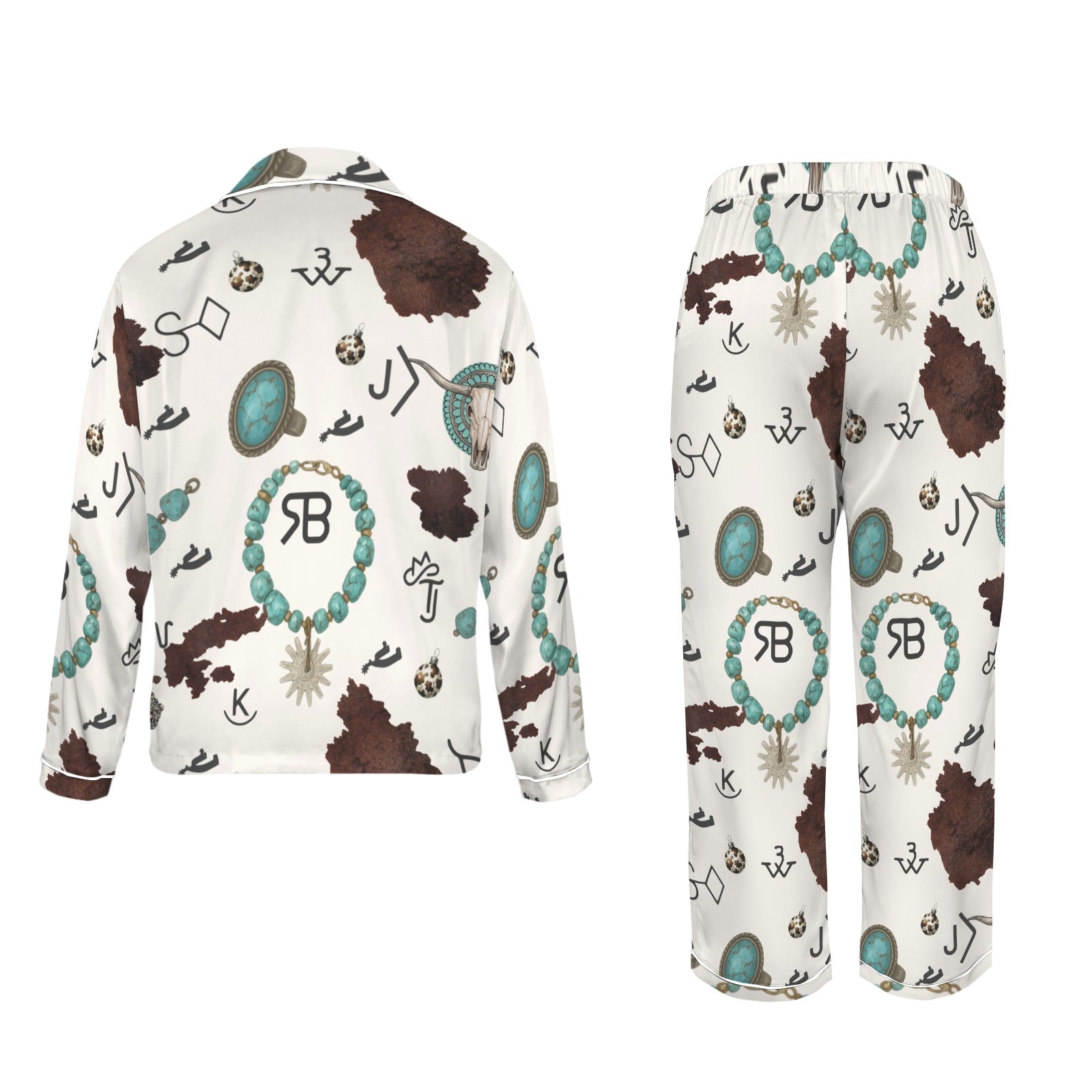 Baha Ranch Brands & Turquoise Cowgirl Christmas Western Cowprint Satin Pajamas by Baha Ranch Western Wear - product image 5