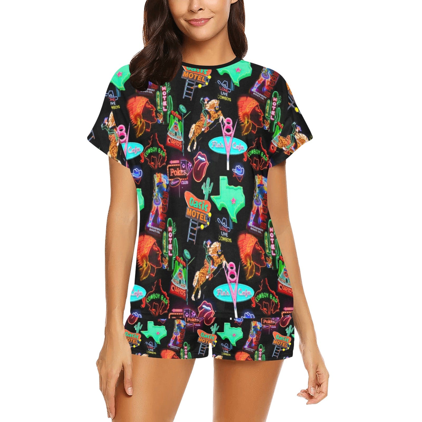 Baha Ranch Vegas Neon Western Women's Short and Top Pajama Set by Baha Ranch Western Wear