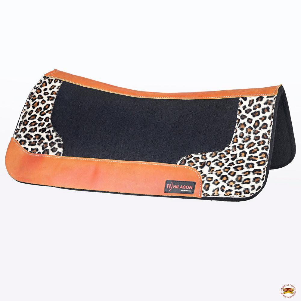 Hilason Western Wool Felt Horse Saddle Pad With Cheetah Print Leather