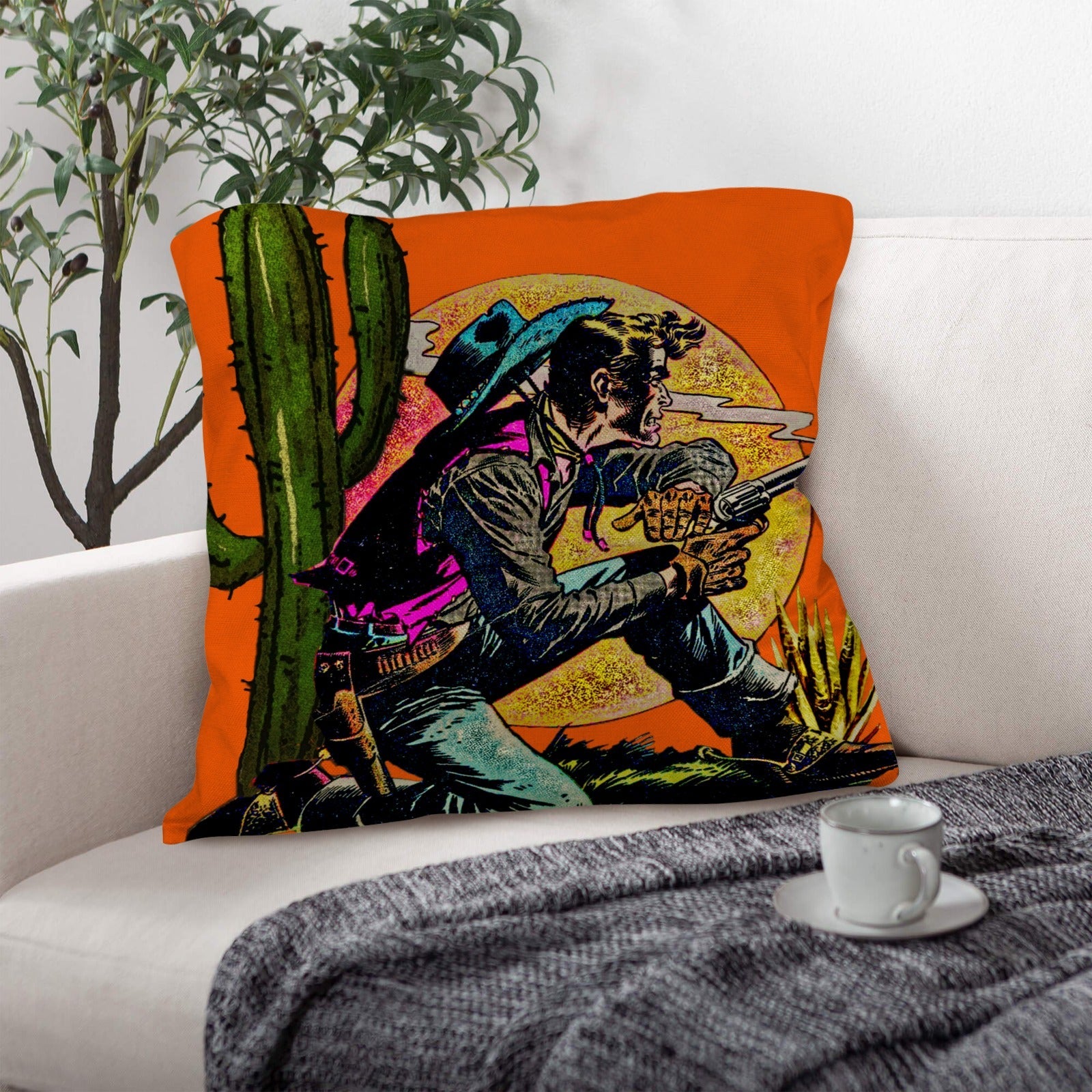 Wild West Cowboy Throw Pillow Case Made in America by Baha Ranch Western Wear