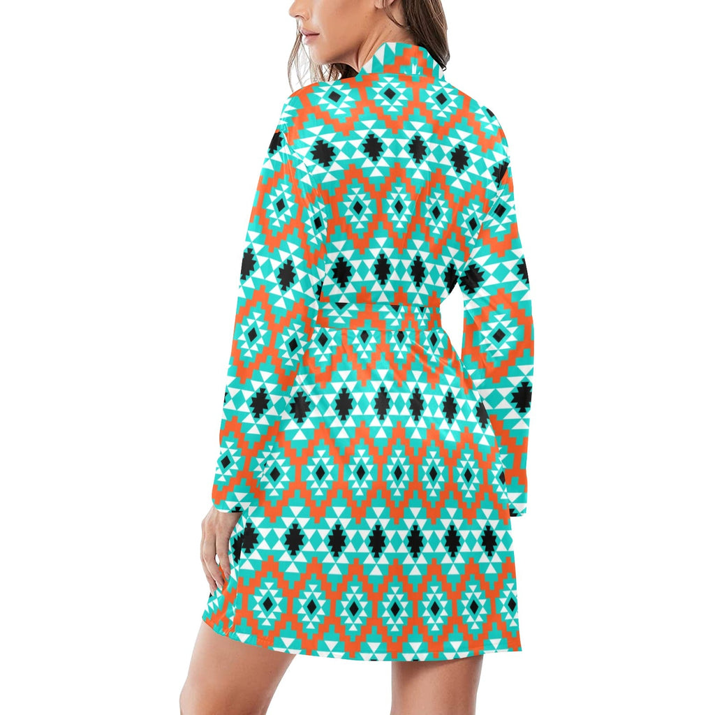 Baha Ranch Aztec Turquoise Orange Women's Belted Satin Feel Dressing Lounge Robe by Baha Ranch Western Wear - product image 2