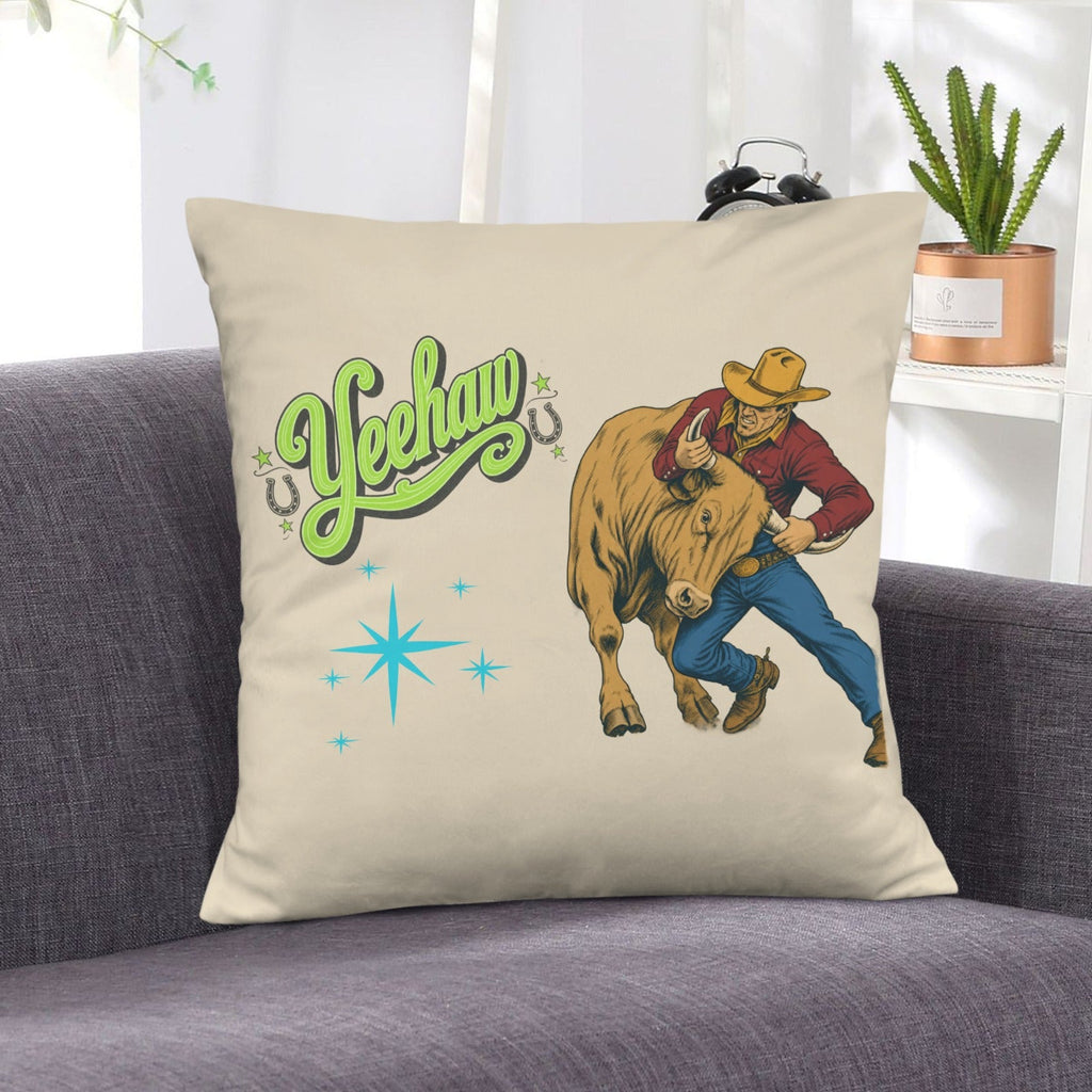Baha Ranch The Last Roundup Steer Wrestler Velvety Soft Throw Pillow Cover Made in America by Baha Ranch Western Wear