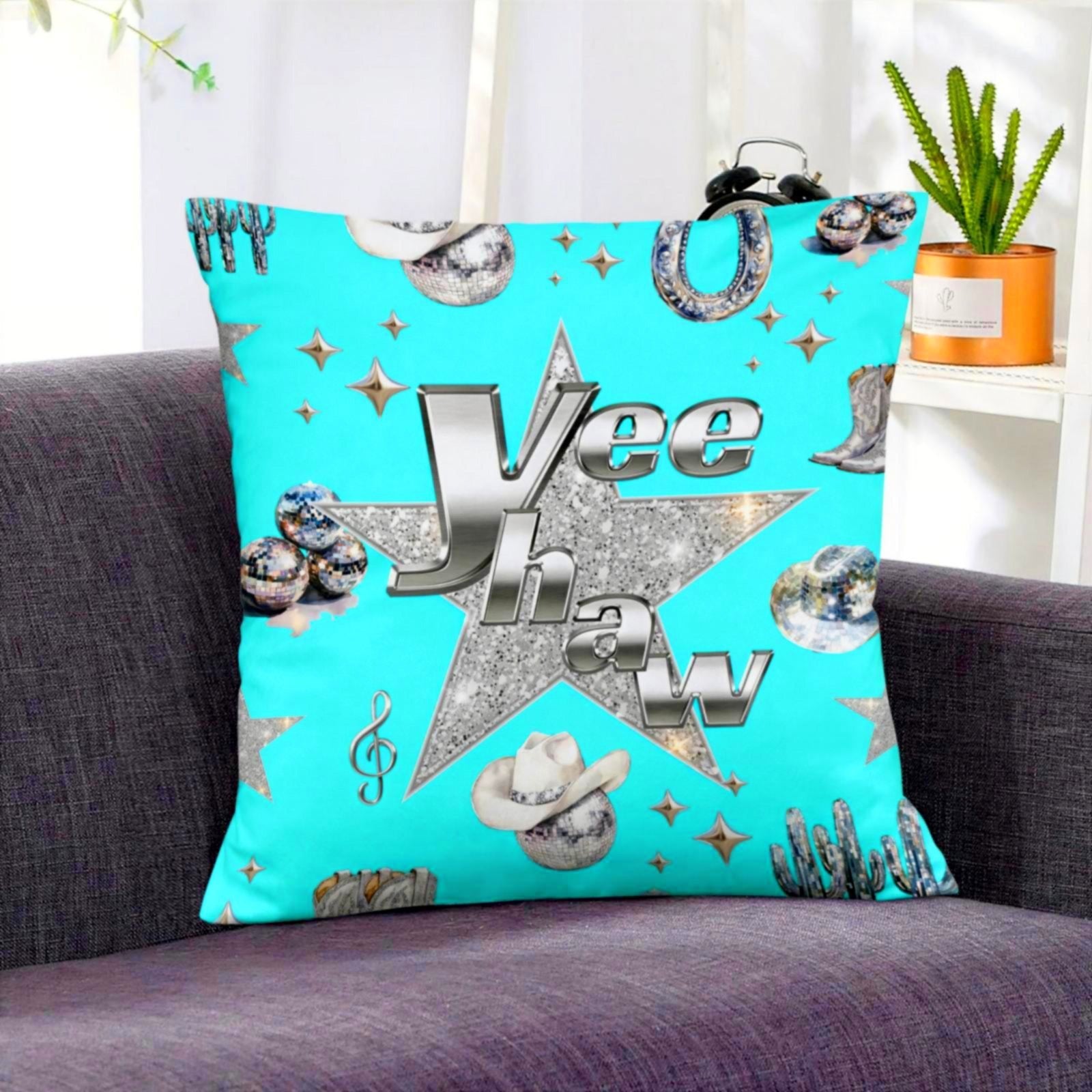 Baha Ranch Turquoise YEEHAW Velvety Soft Pillow Case Made in America by Baha Ranch Western Wear - product image 2