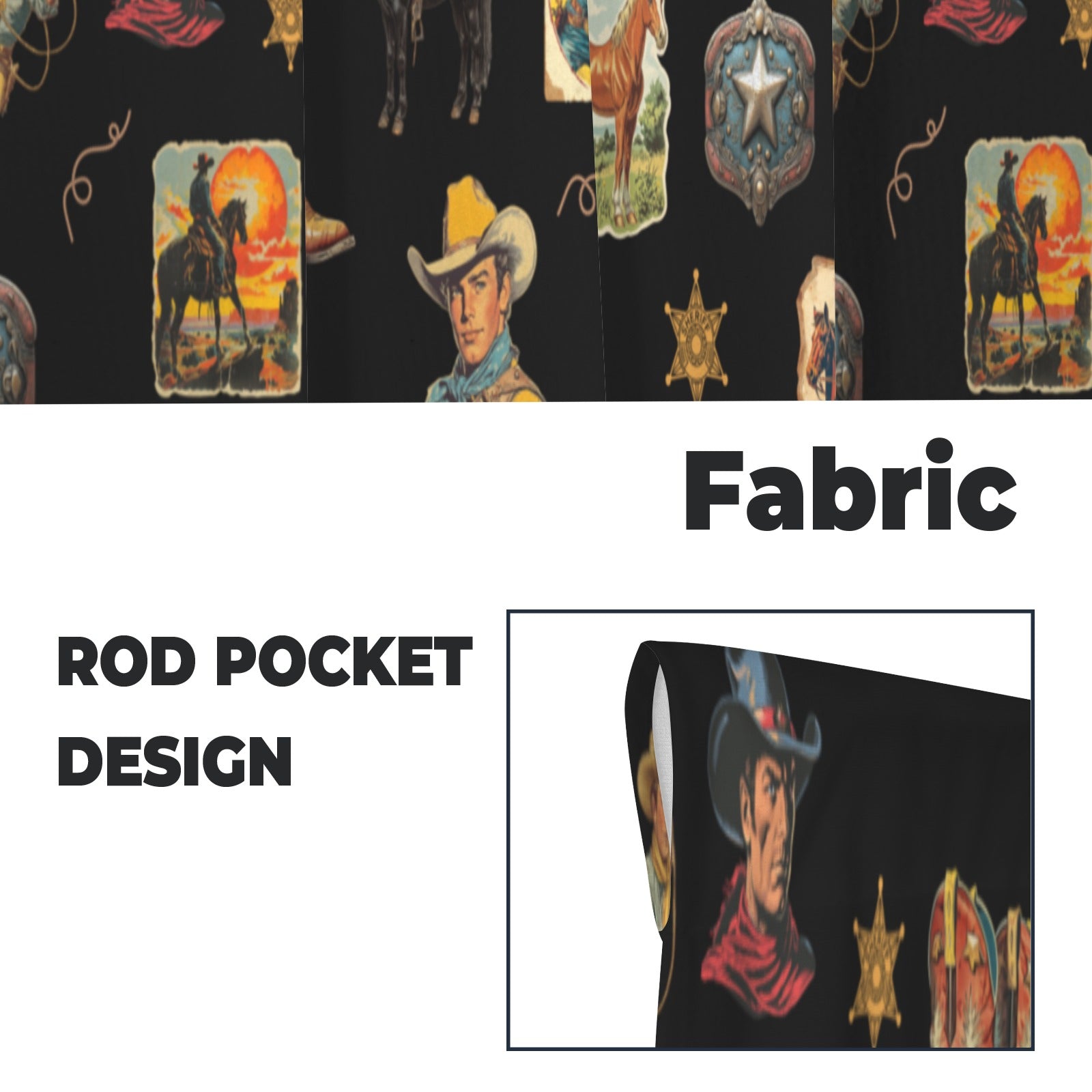 Baha Ranch Vintage Cowboy Collage Western Curtains 28" x 40" Made in America by Baha Ranch Western Wear - product image 5