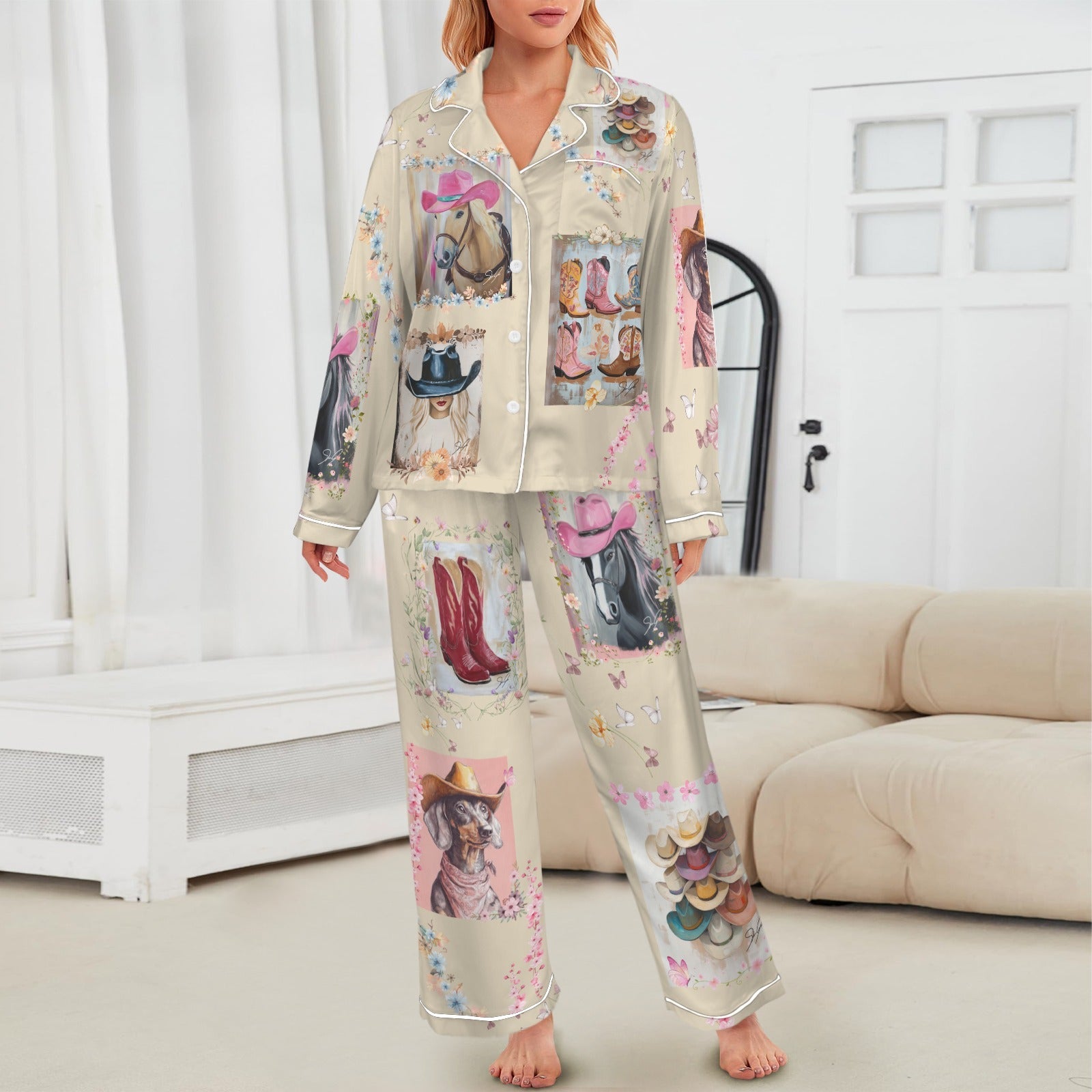 Baha Ranch Danilo Painted Cowgirl Satin Long Pajamas by Baha Ranch Western Wear - product image 5