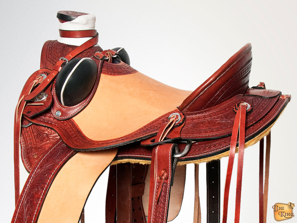 HILASON Western Horse Wade Saddle Leather Ranch Roping Mahogany | Hand Tooled & For Horses