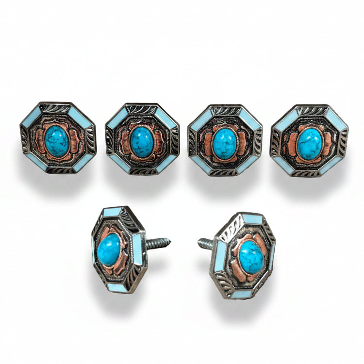 Octagon Turquoise and Blue Enamel Saddle Set SSW221L — view 2