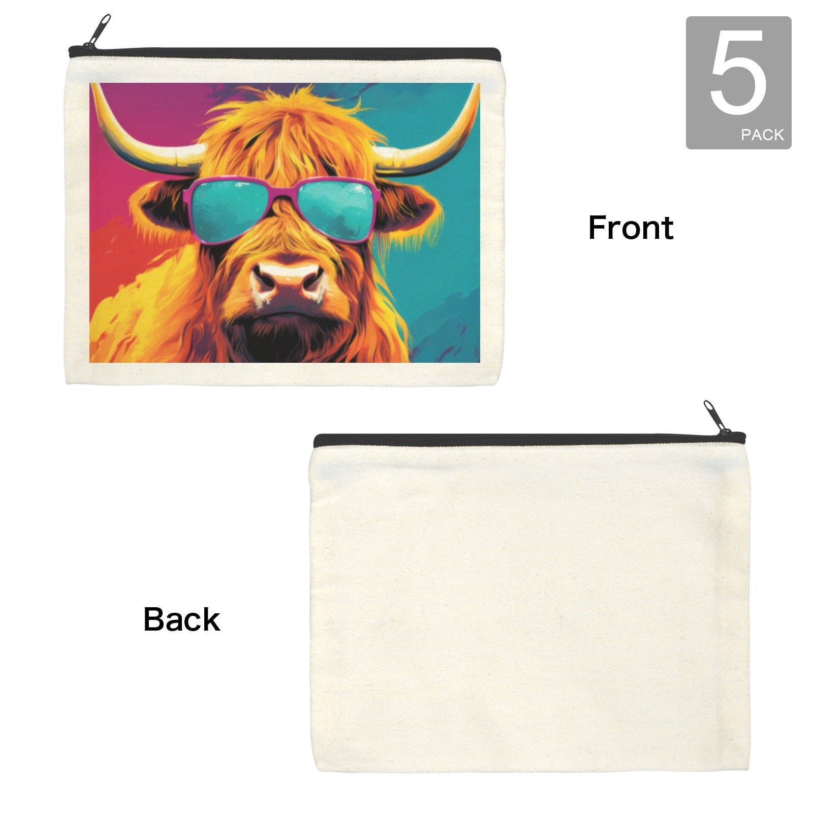 Baha Ranch Cool Highland Cow Cosmetic Bag Pack of 5 Made in America by Baha Ranch Western Wear - product image 4