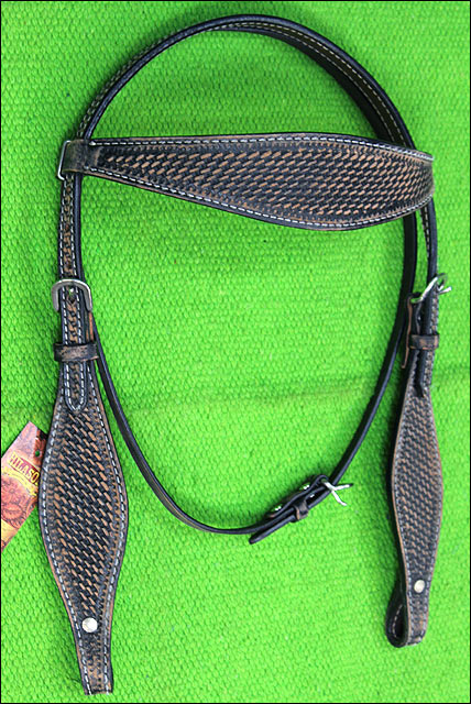 HILASON Western Horse Headstall Breast Collar Set Tack Genuine American Leather Basket Weave Rough Out Black