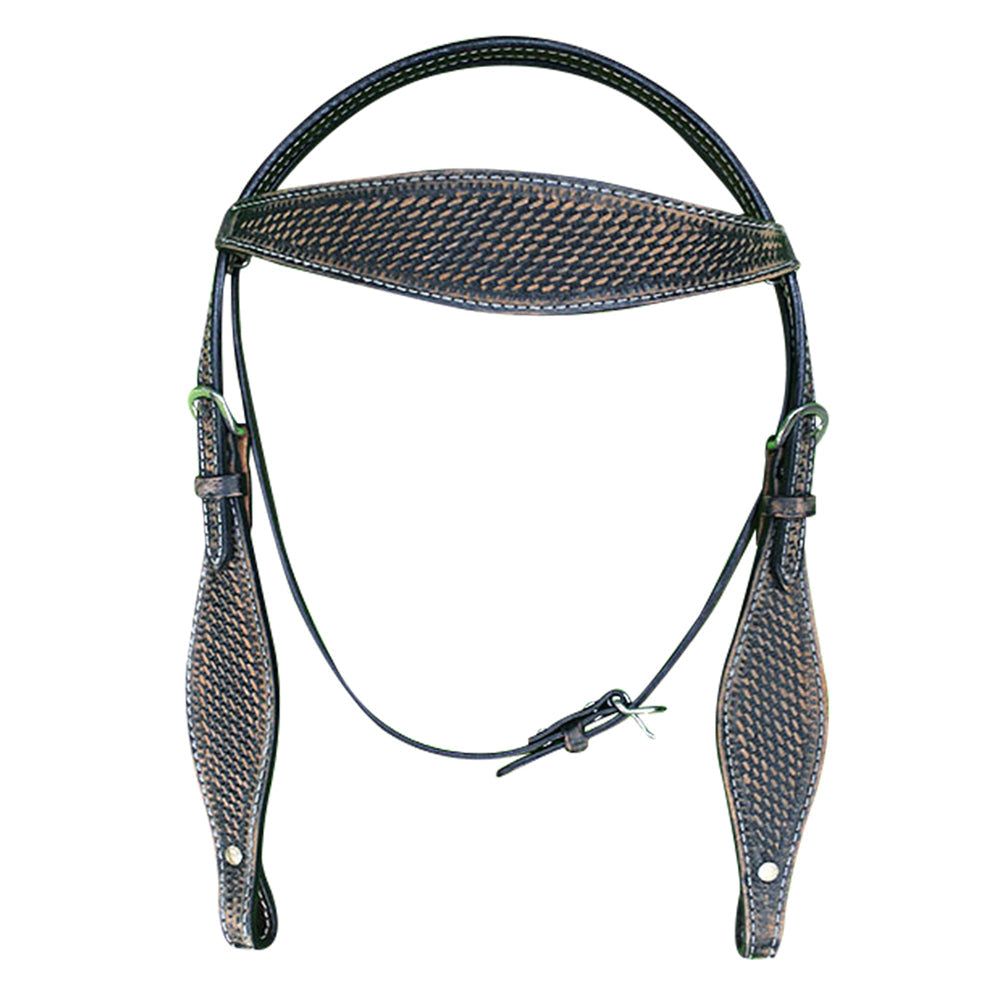 HILASON Western Horse Headstall Breast Collar Set Tack Genuine American Leather Basket Weave Rough Out Black