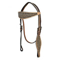HILASON Western Horse Headstall Breast Collar Set Tack Genuine American Leather Basket Weave Rough Out Dark Brown