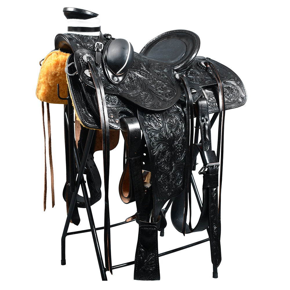 HILASON Western Horse Wade Saddle American Leather Ranch Roping Black | Hand Tooled & For Horses