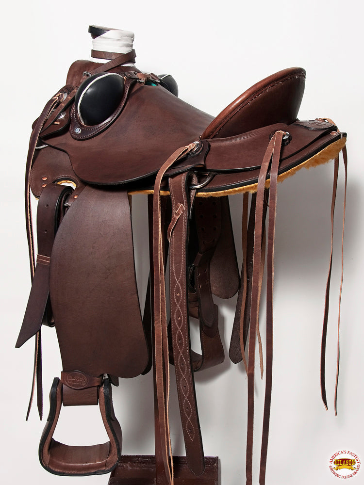HILASON Western Horse Wade Saddle American Leather Ranch Roping Dark Brown | Hand Tooled & For Horses