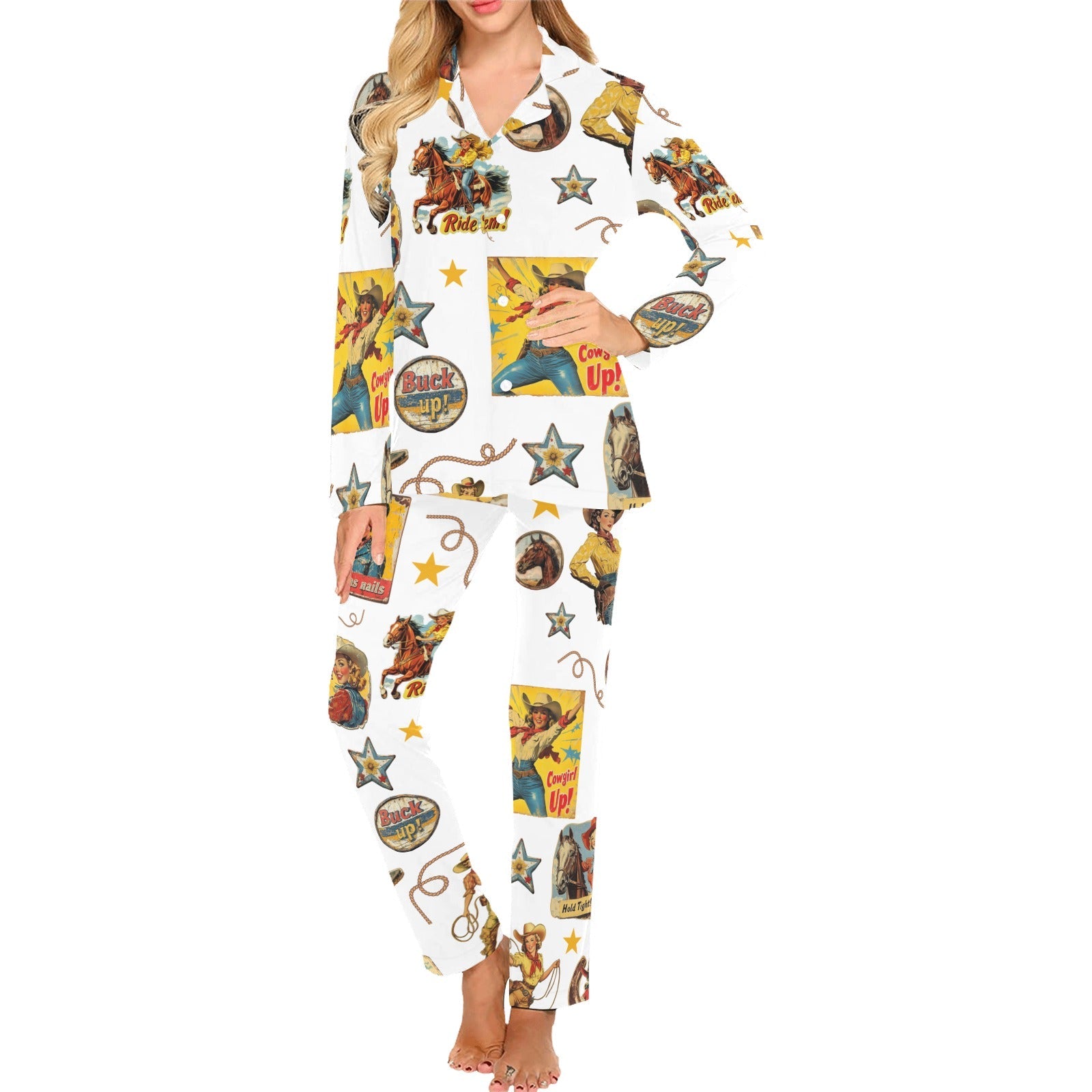 Baha Ranch Vintage Cowgirl Collage Western Pajama Set by Baha Ranch Western Wear