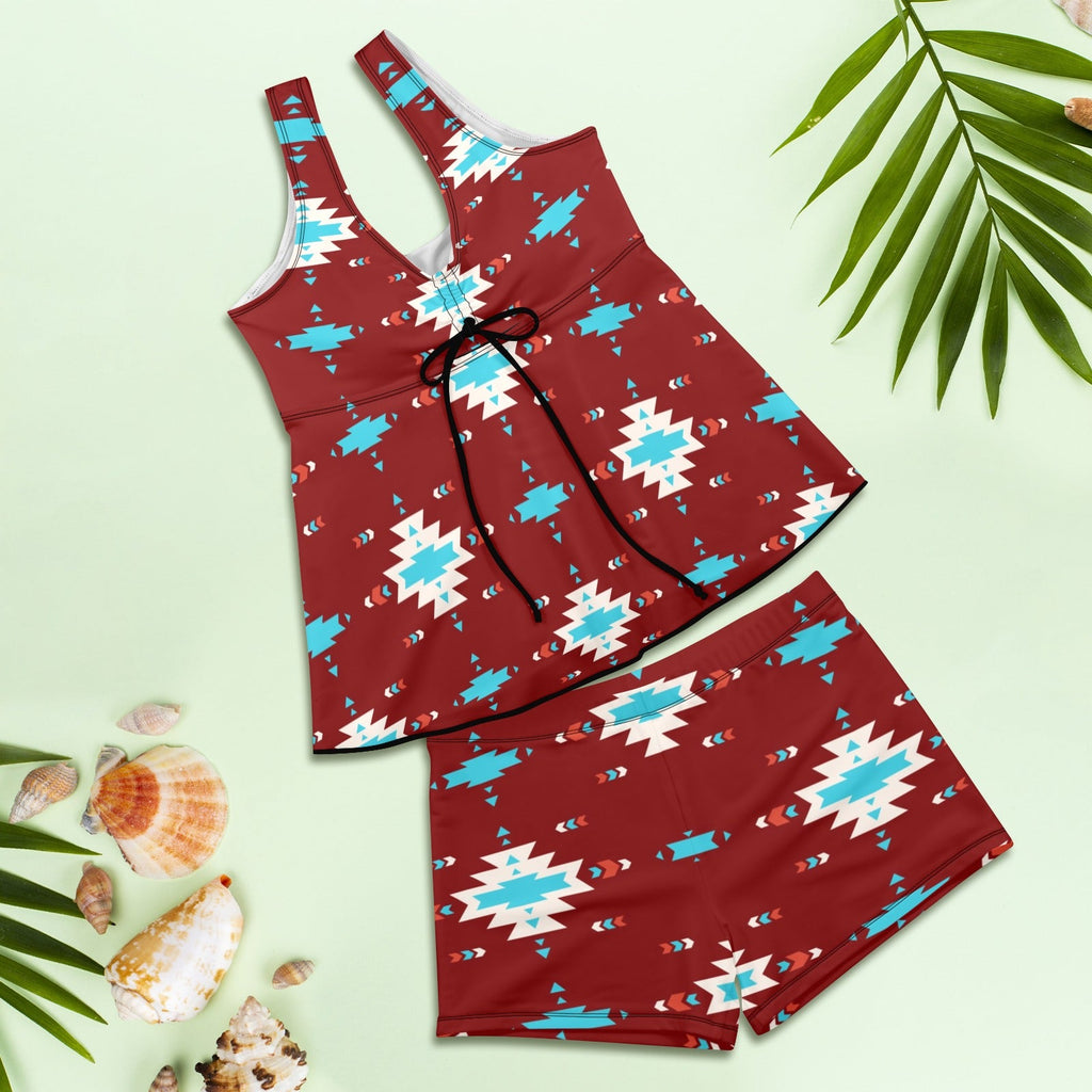 Baha Ranch Burgandy Aztec Tankini & Boy Shorts Swim Set by Baha Ranch Western Wear - product image 4