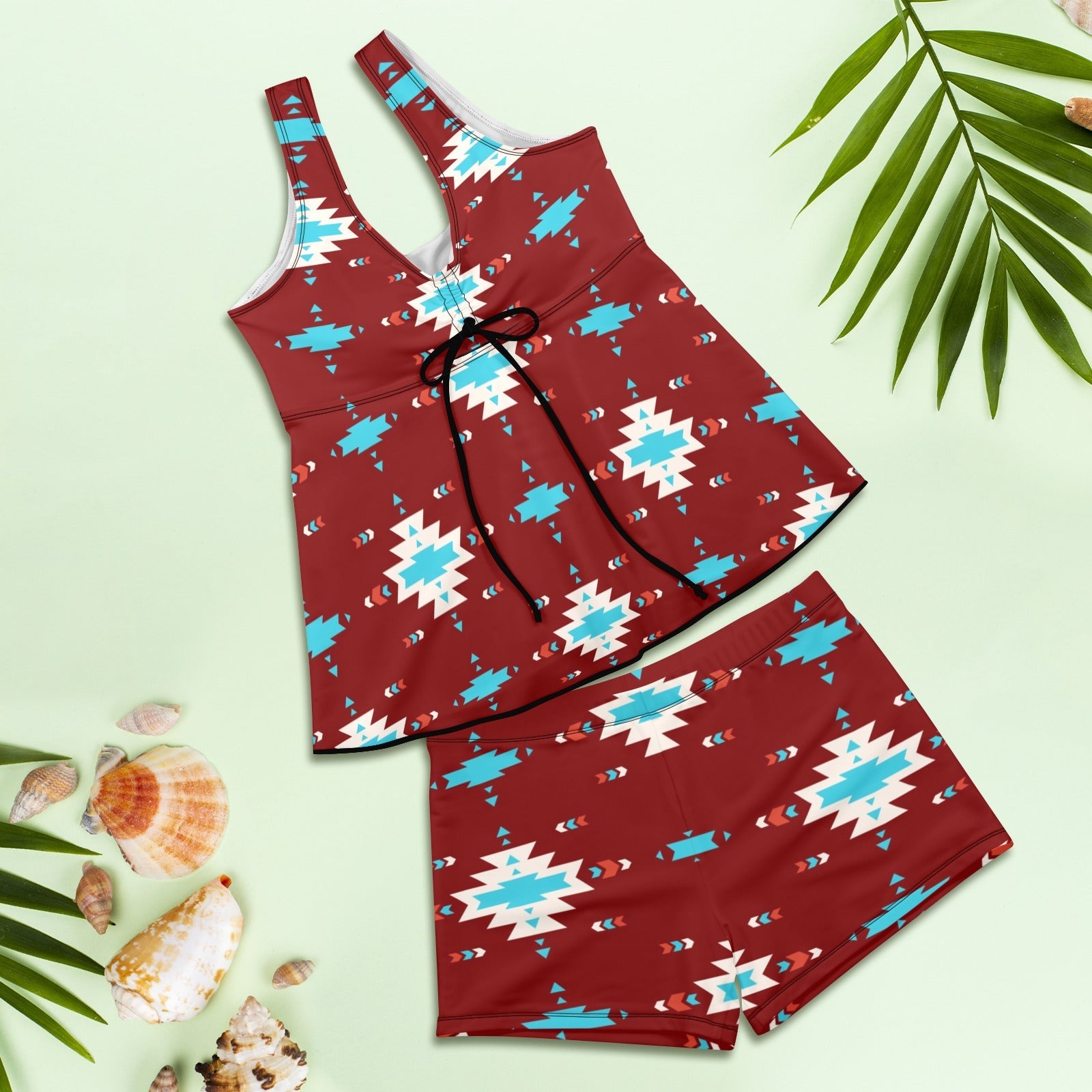 Baha Ranch Burgandy Aztec Tankini & Boy Shorts Swim Set by Baha Ranch Western Wear - product image 4