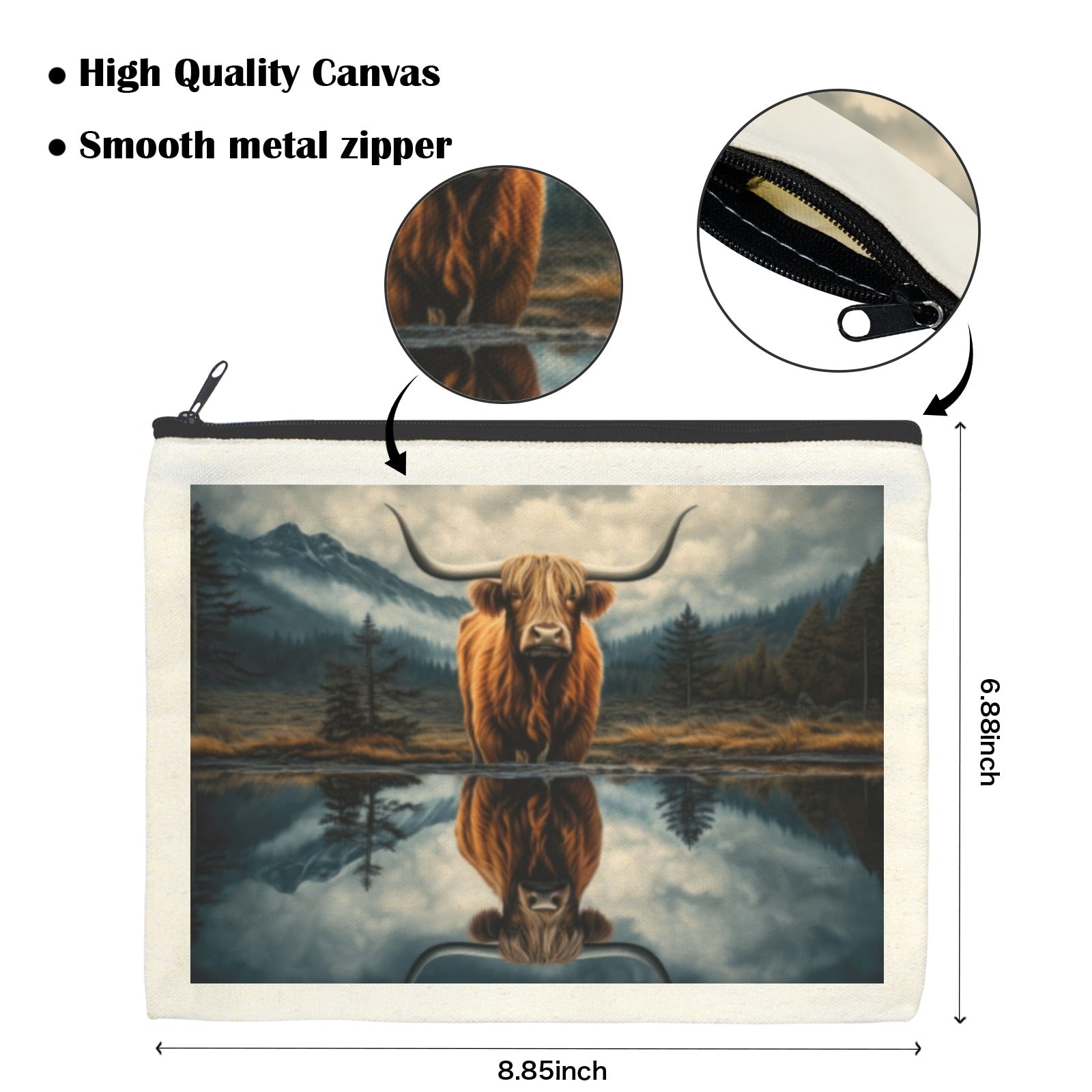 Baha Ranch Reflection Highland Cow Cosmetic Bag Made in America by Baha Ranch Western Wear - product image 3