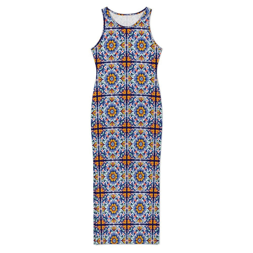 Baha Ranch Colores de Mexico Talavera Sleeveless Bodycon Side Slit Long Dress by Baha Ranch Western Wear - product image 2