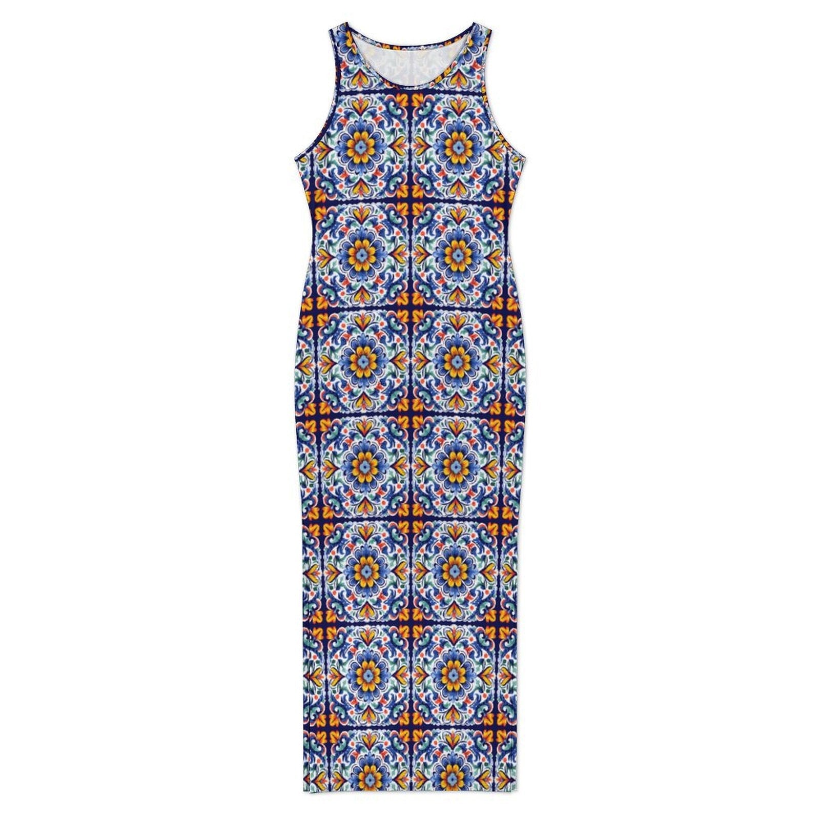 Baha Ranch Colores de Mexico Talavera Sleeveless Bodycon Side Slit Long Dress by Baha Ranch Western Wear - product image 2