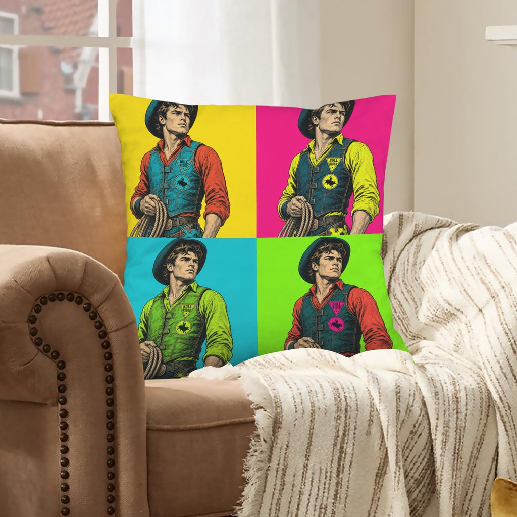 Baha Ranch The Last Roundup Bull Rider Collage Velvety Soft Pillow Cover Made in America by Baha Ranch Western Wear -...