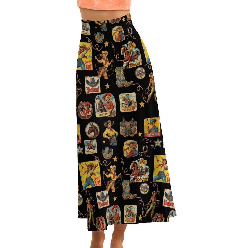 Baha Ranch Vintage Cowgirl Collage Western Maxi Skirt by Baha Ranch Western Wear