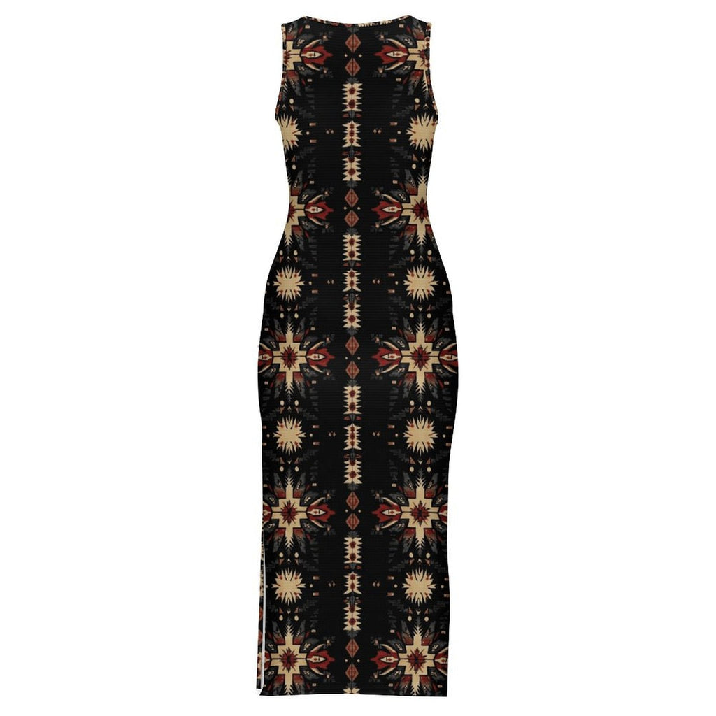 Baha Ranch Black and Tan Aztec Bodycon Side Slit Western Maxi Dress by Baha Ranch Western Wear - product image 6