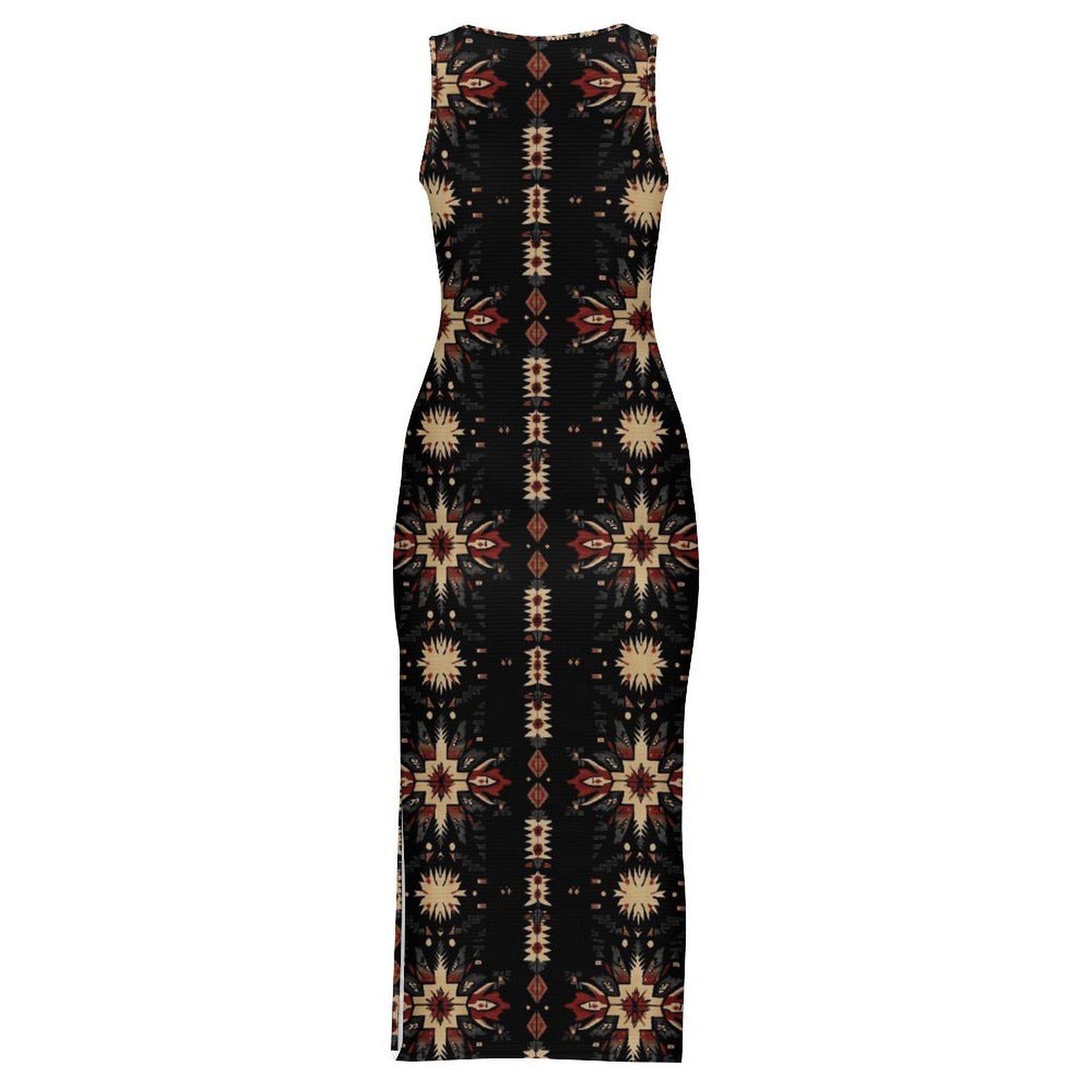 Baha Ranch Black and Tan Aztec Bodycon Side Slit Western Maxi Dress by Baha Ranch Western Wear - product image 6
