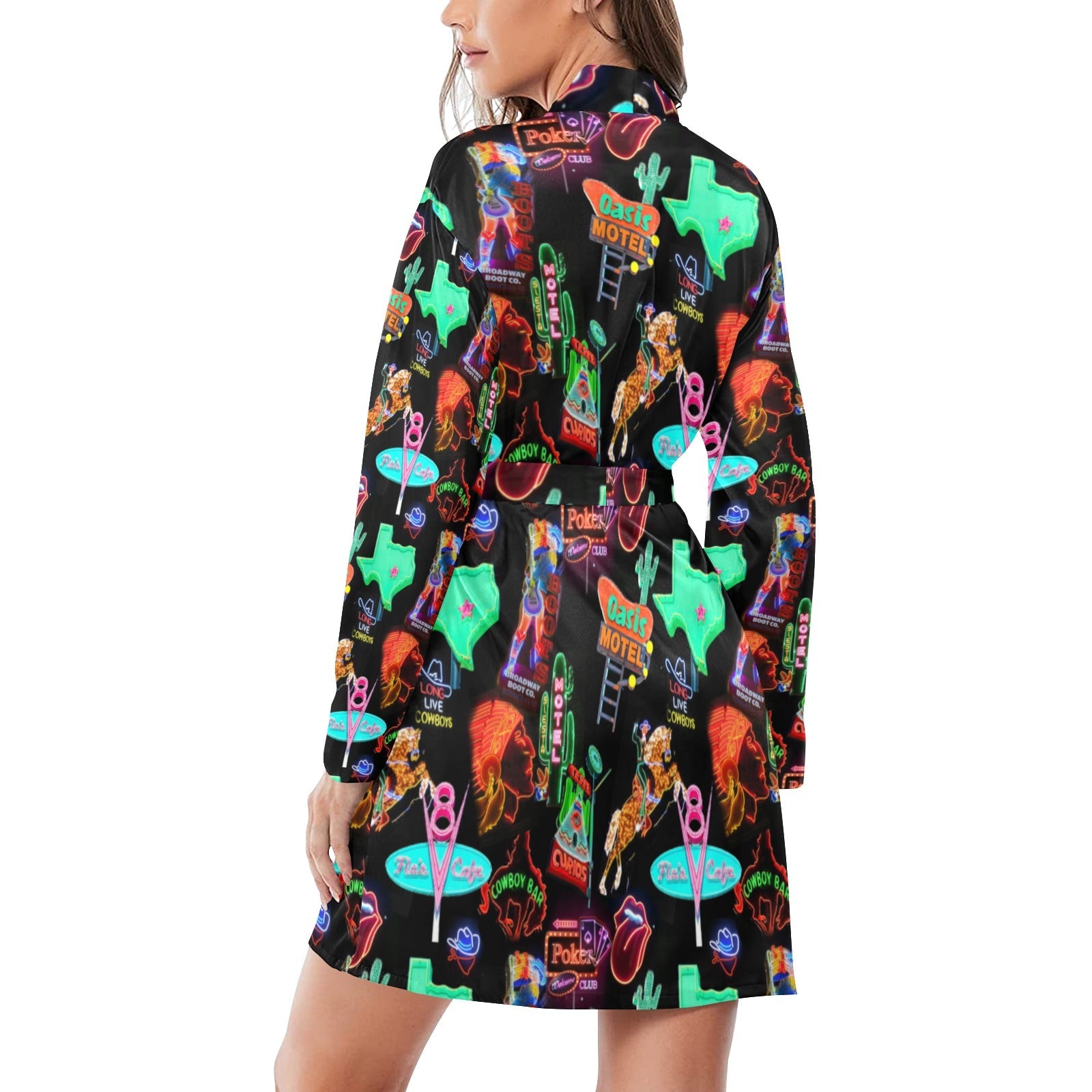 Baha Ranch Vegas Neon Women's Long Sleeve Belted Satin Feel Dressing Lounge Robe by Baha Ranch Western Wear - product image 2