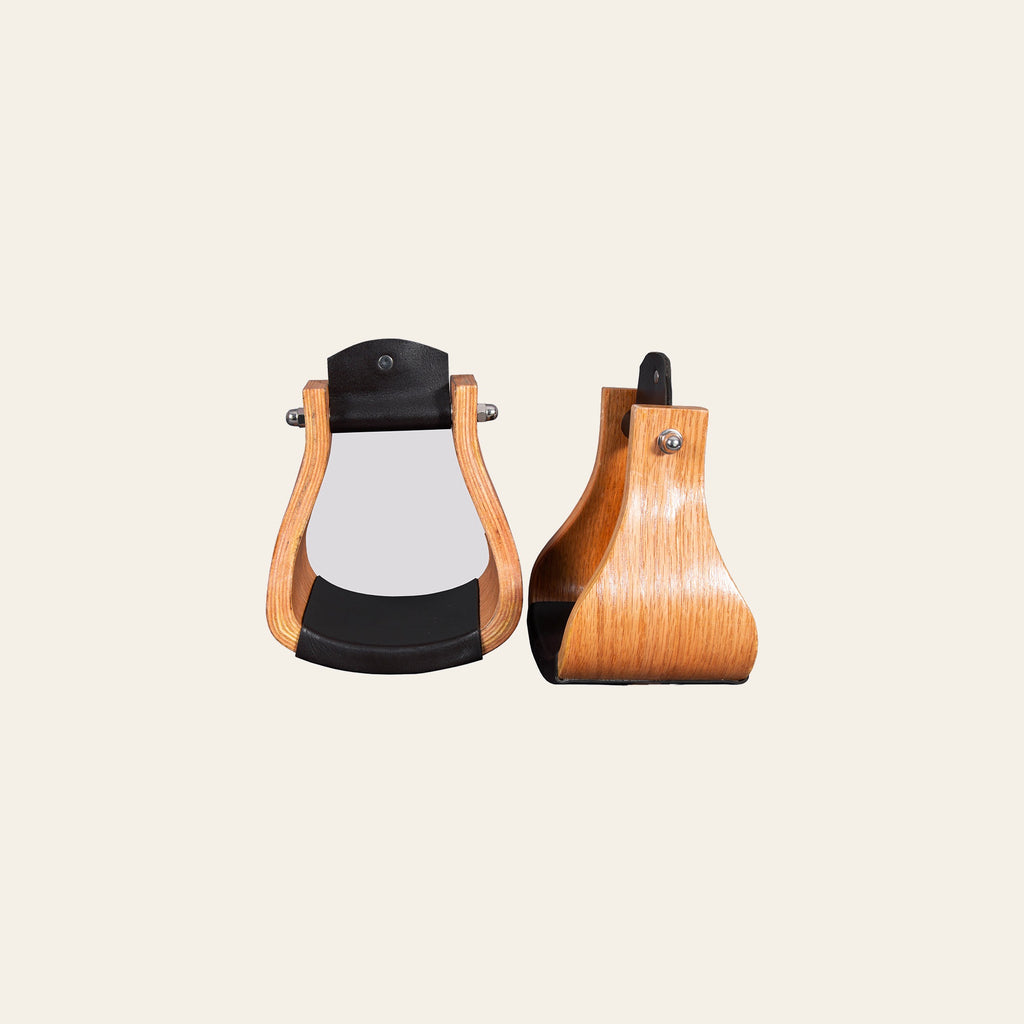 BAR H EQUINE Western Horse Oak Wood Genuine Leather Cover Bell Stirrup Tan