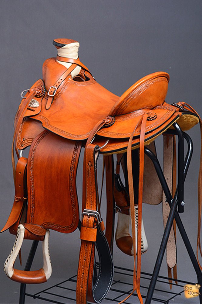 HILASON Western Horse Wade Saddle American Leather Ranch Roping Tan | Hand Tooled & For Horses