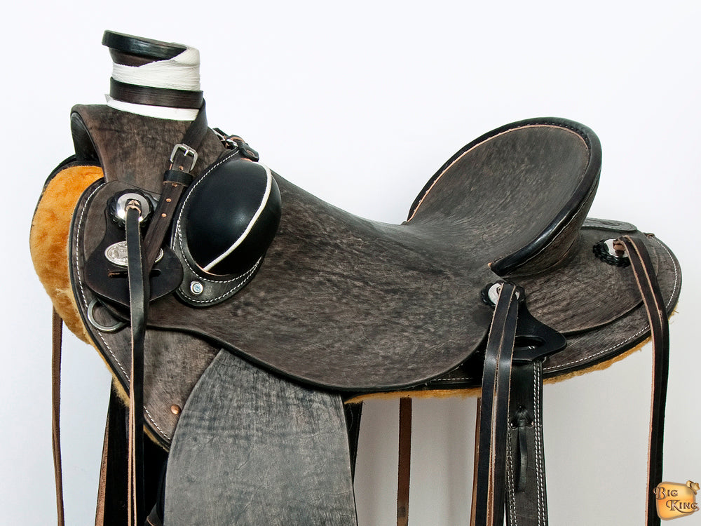 HILASON Western Horse Wade Saddle American Leather Ranch Roping Antique Black | Hand Tooled & For Horses